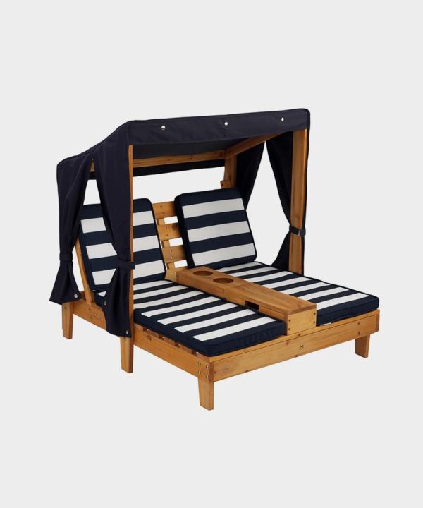 KidKraft Wooden Outdoor Double Chaise Lounge with Cup Holders, Kid's Patio Furniture